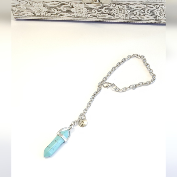 Handmade Turquoise Stone & Initial Letter Charm Car Mirror Protection Charm - Picture 4 of 7